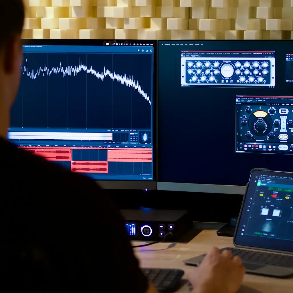 Eliot Remblier (EMHR Studio) en contexte de mastering, avec Presonus Studio One, Plugin Alliance elysia, SPL.